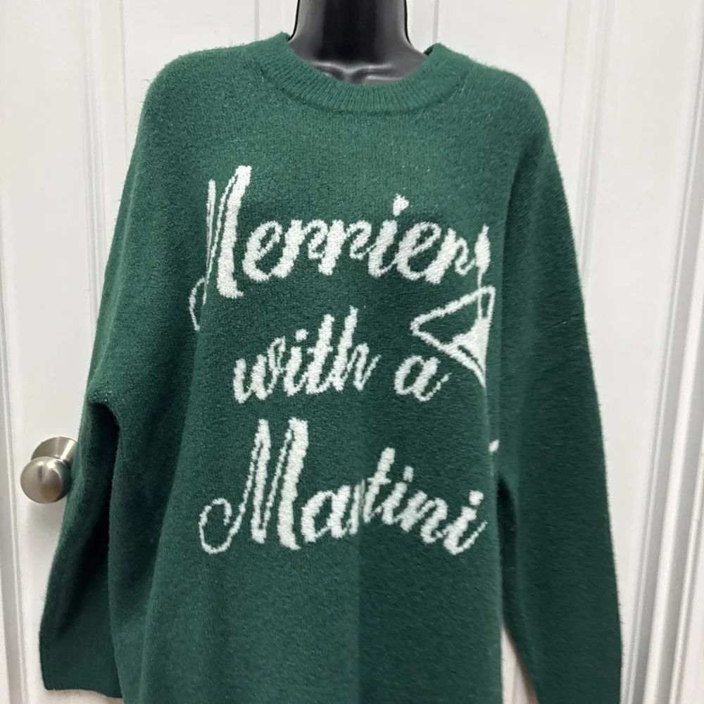 Show Me Your Mumu L102405 Green 'Martini' Classic Crewneck Sweater‎ Size Medium